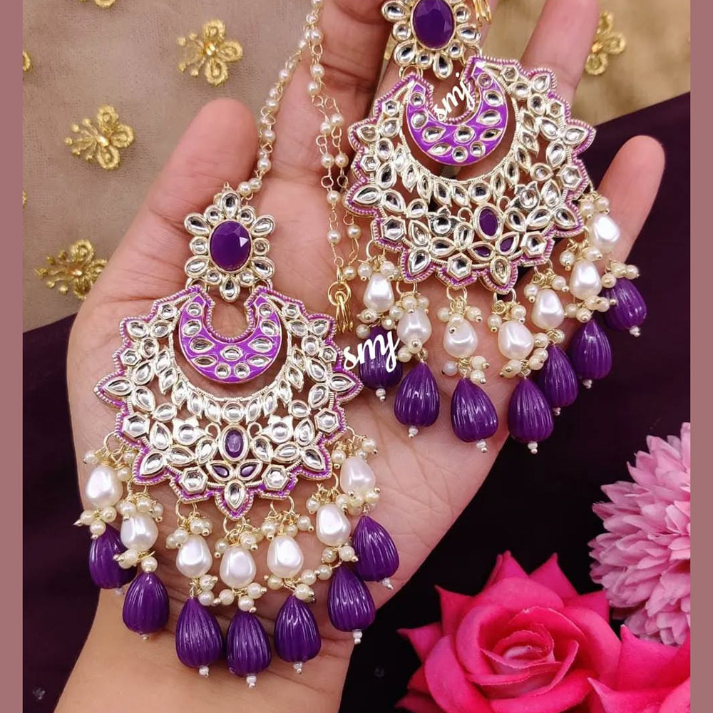 SNERA Gold Plated Kundan Stone And Beads Meenakari Dangler Earrings