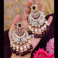 SNERA Gold Plated Kundan Stone And Beads Meenakari Dangler Earrings