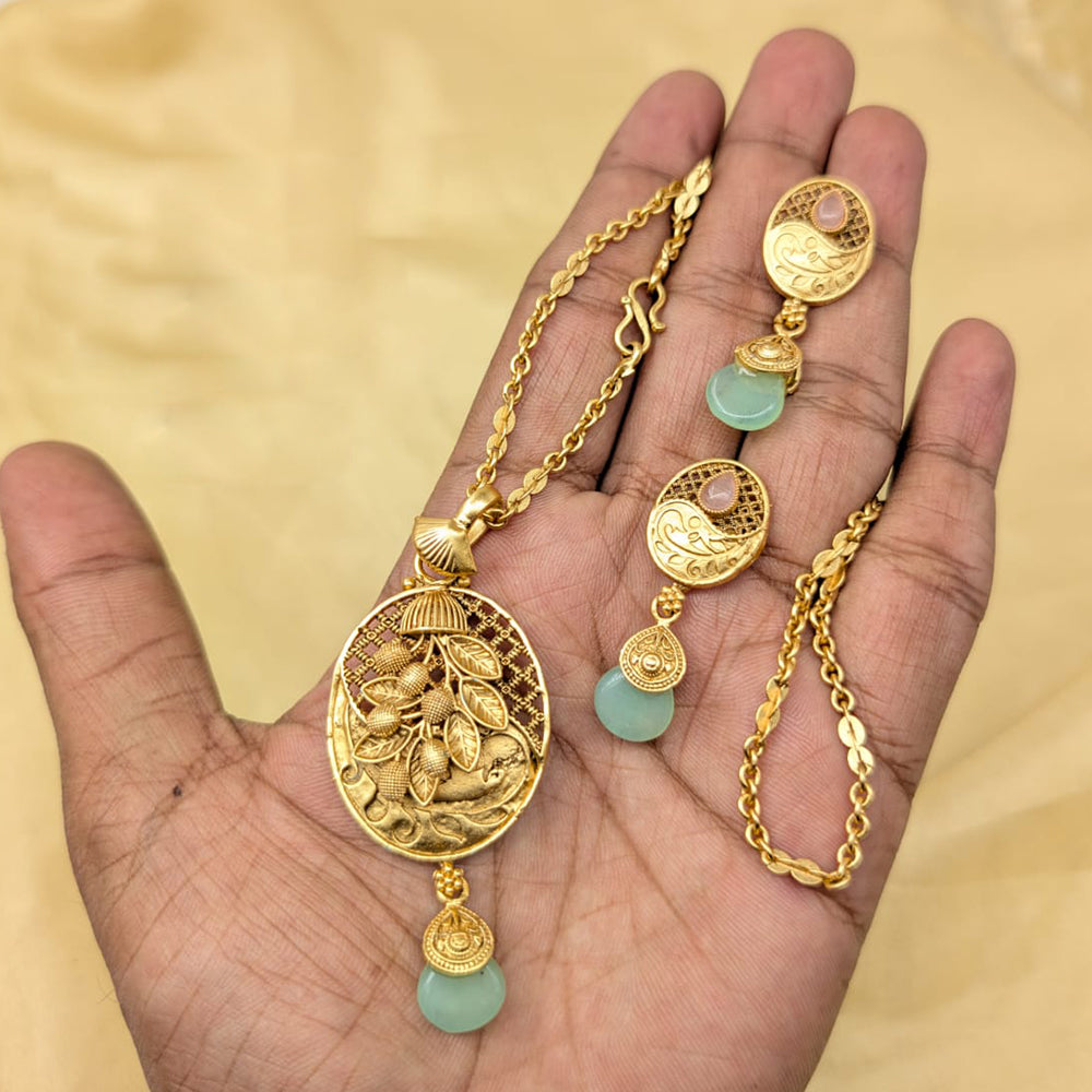 SNERA Silver Plated Pota Stone Pendant Set