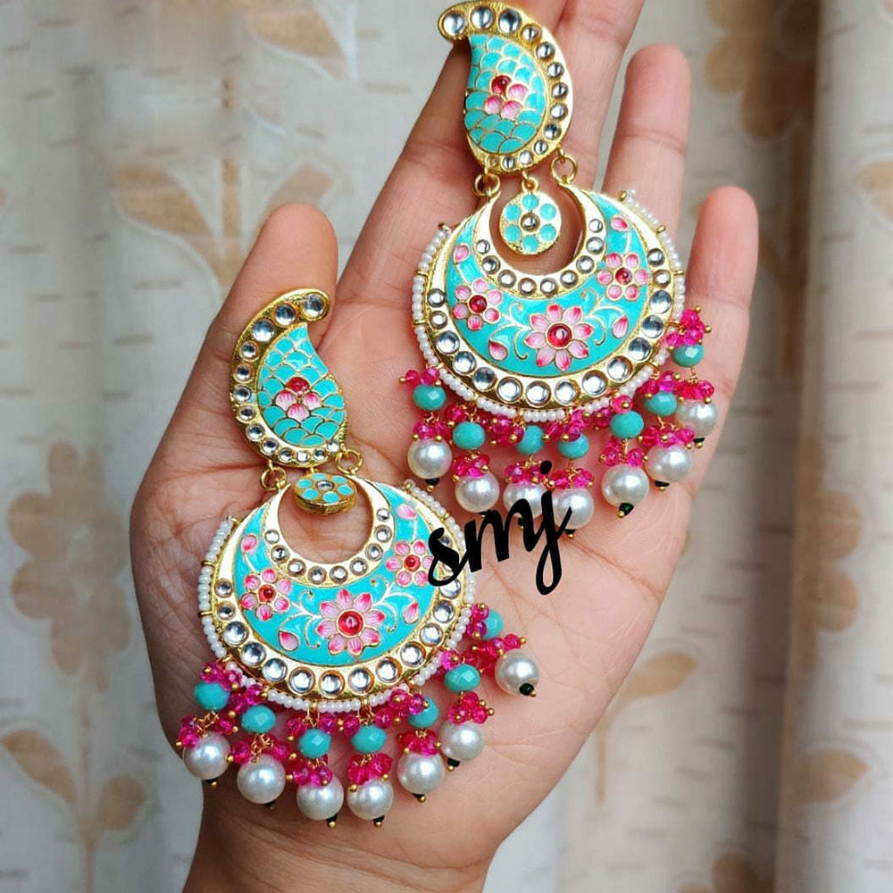 SNERA Gold Plated Kundan Stone And Beads Meenakari Dangler Earrings