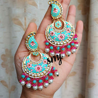 SNERA Gold Plated Kundan Stone And Beads Meenakari Dangler Earrings