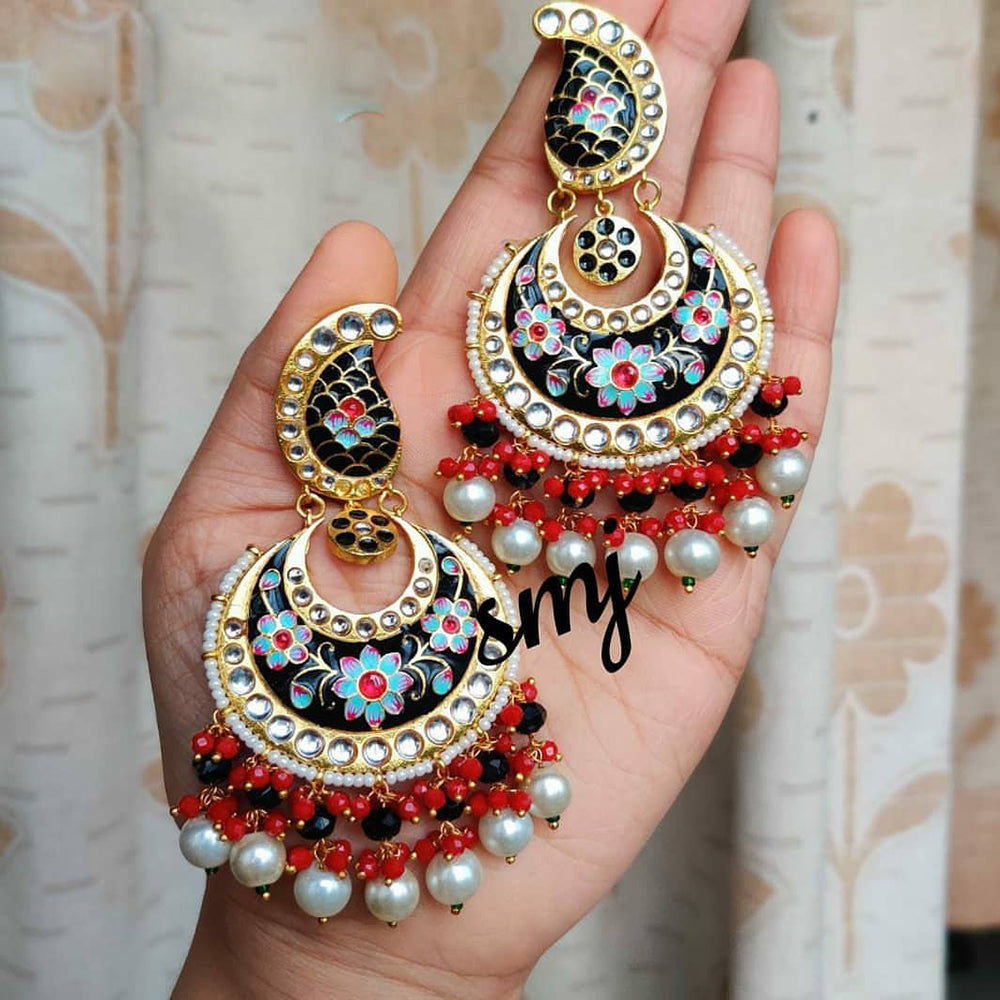 SNERA Gold Plated Kundan Stone And Beads Meenakari Dangler Earrings