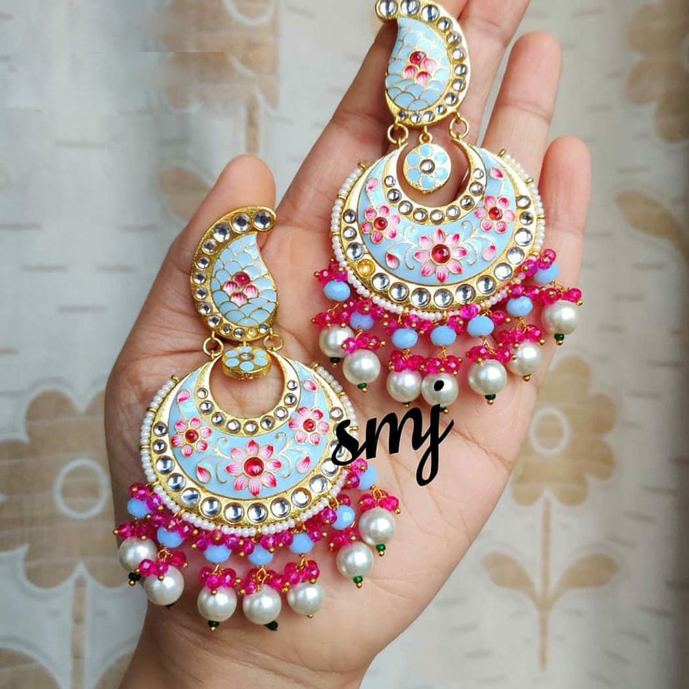 SNERA Gold Plated Kundan Stone And Beads Meenakari Dangler Earrings