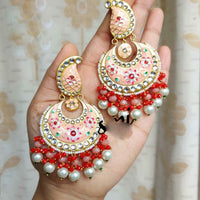 SNERA Gold Plated Kundan Stone And Beads Meenakari Dangler Earrings