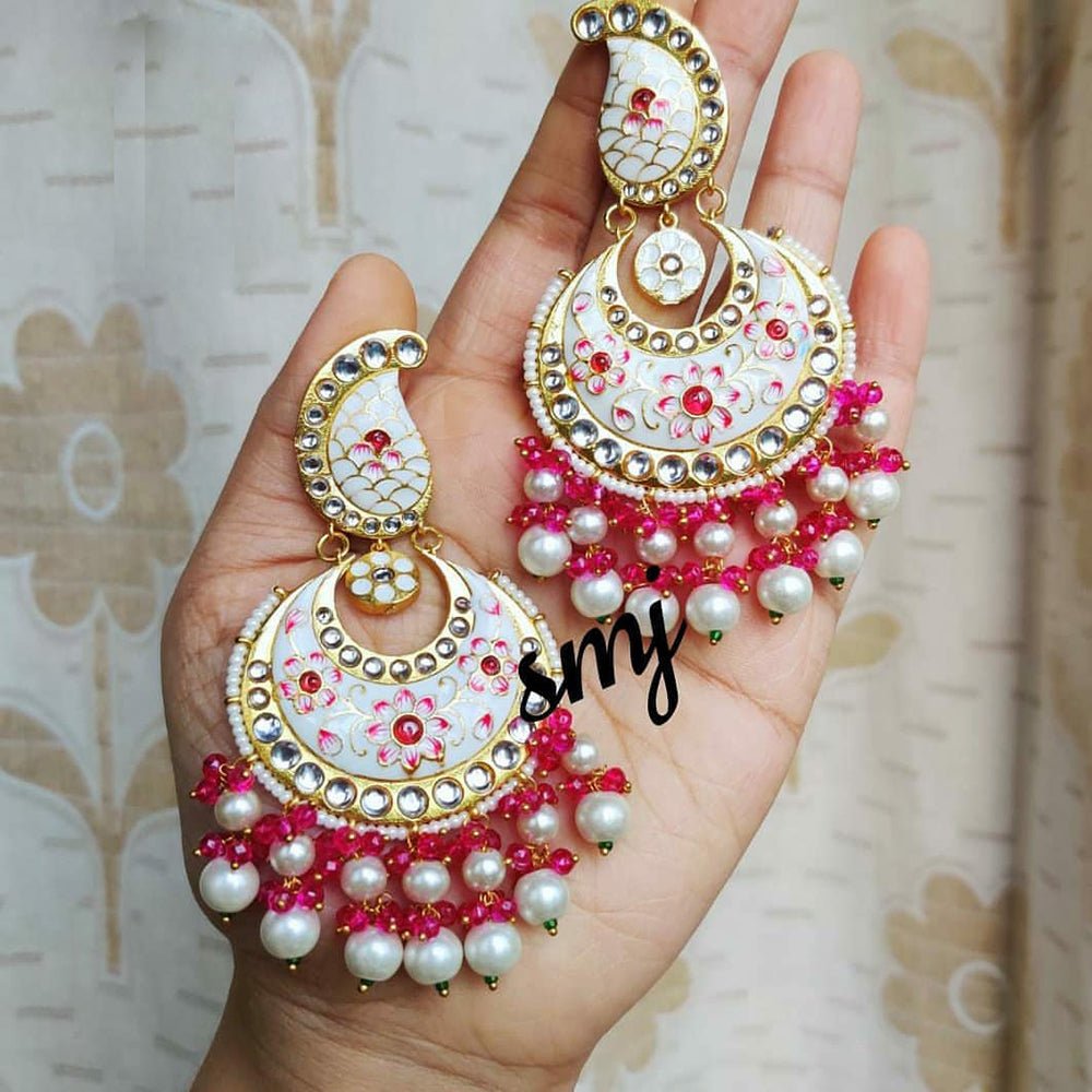 SNERA Gold Plated Kundan Stone And Beads Meenakari Dangler Earrings