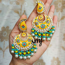 SNERA Gold Plated Kundan Stone And Beads Meenakari Dangler Earrings