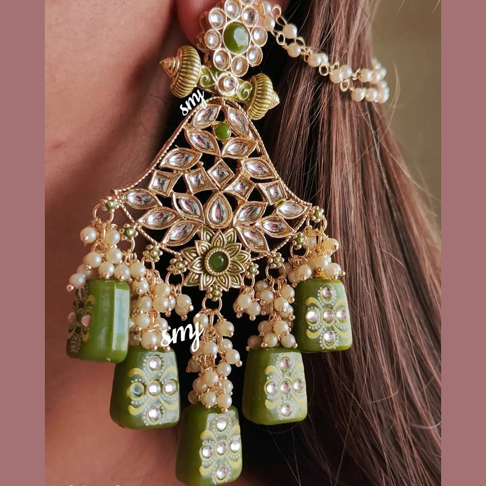SNERA Gold Plated Kundan Stone And Beads Dangler Earrings