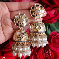 SNERA Gold Plated designer Mirror Jhumkis Earrings