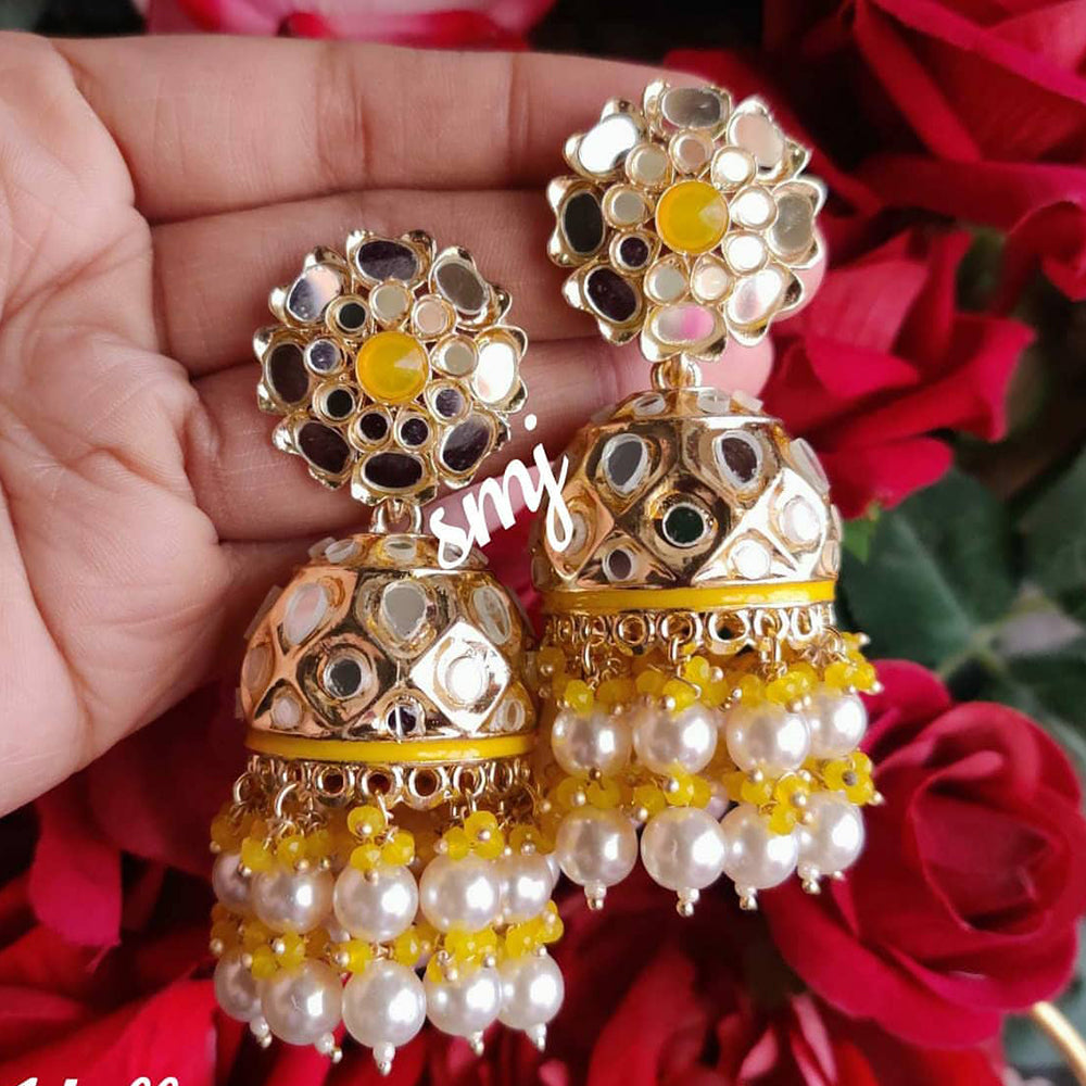 SNERA Gold Plated designer Mirror Jhumkis Earrings