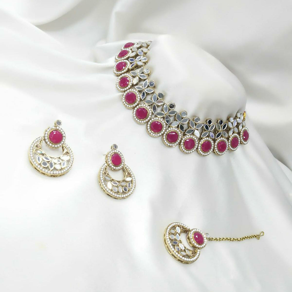 SNERA Gold Plated Pota Stone And Mirror Choker Necklace Set