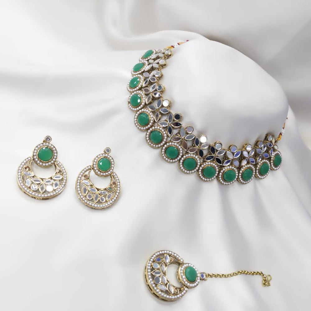 SNERA Gold Plated Pota Stone And Mirror Choker Necklace Set