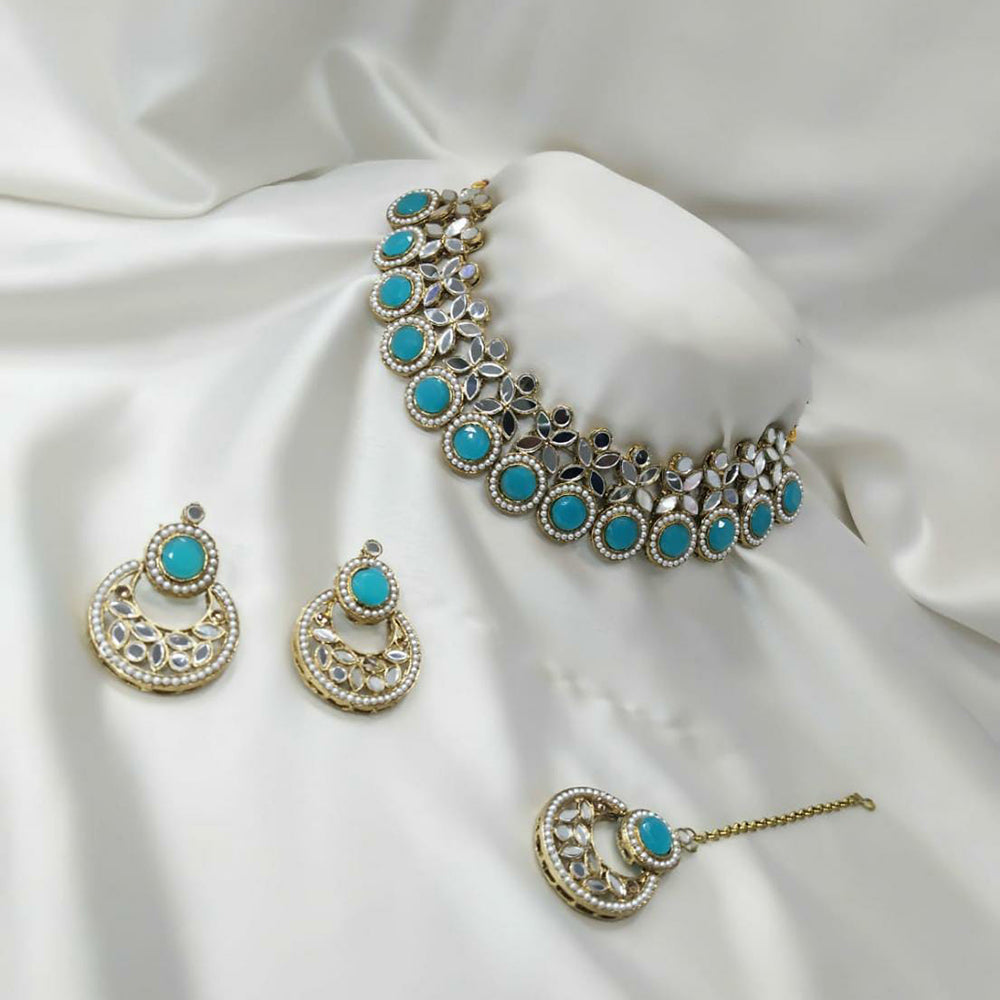 SNERA Gold Plated Pota Stone And Mirror Choker Necklace Set