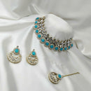 SNERA Gold Plated Pota Stone And Mirror Choker Necklace Set