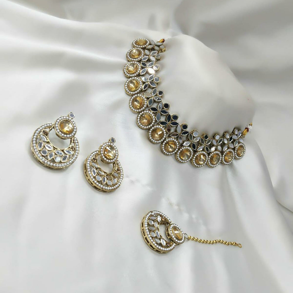 SNERA Gold Plated Pota Stone And Mirror Choker Necklace Set
