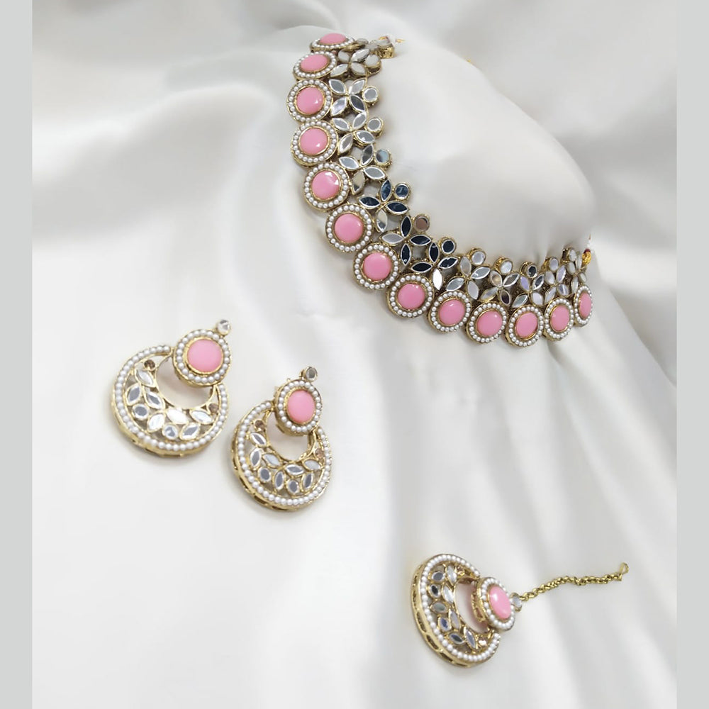SNERA Gold Plated Pota Stone And Mirror Choker Necklace Set