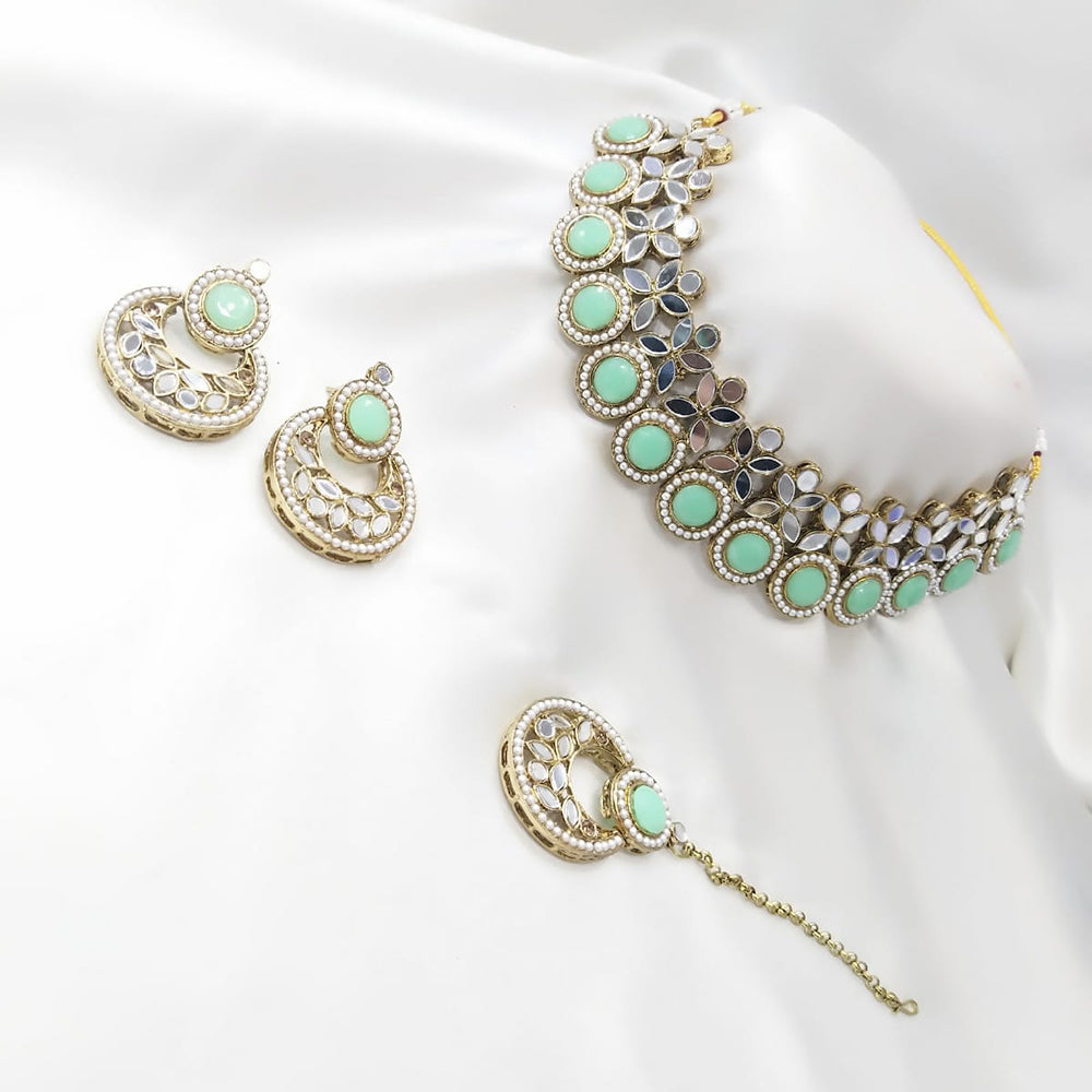 SNERA Gold Plated Pota Stone And Mirror Choker Necklace Set