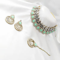 SNERA Gold Plated Pota Stone And Mirror Choker Necklace Set