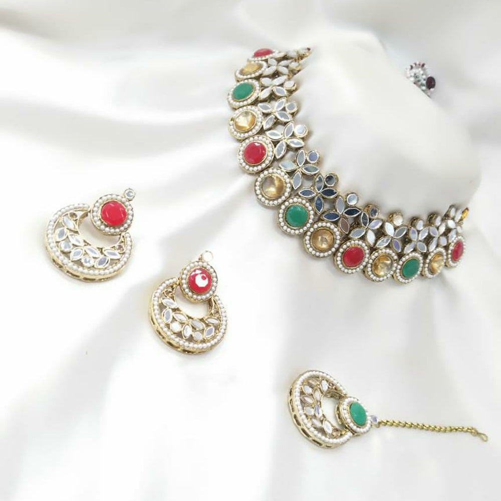 SNERA Gold Plated Pota Stone And Mirror Choker Necklace Set