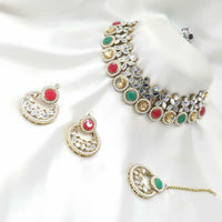 SNERA Gold Plated Pota Stone And Mirror Choker Necklace Set