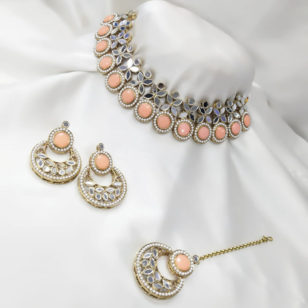 SNERA Gold Plated Pota Stone And Mirror Choker Necklace Set