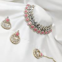 SNERA Gold Plated Pota Stone And Mirror Choker Necklace Set