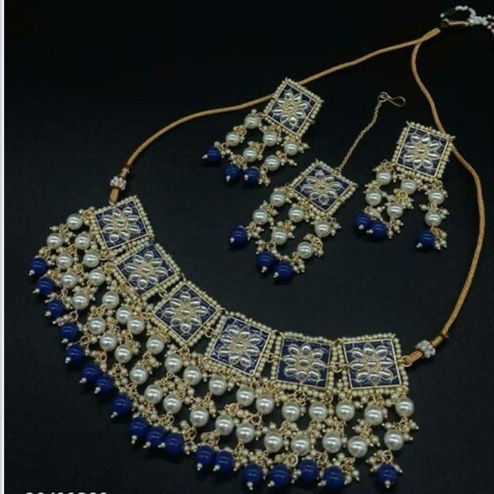 SNERA Gold Plated Kundan And Pearls Meenakari Choker Necklace Set