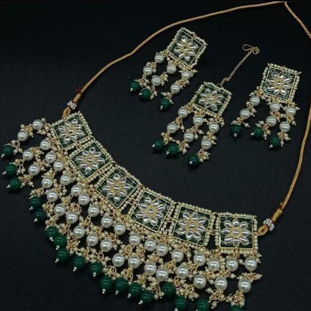 SNERA Gold Plated Kundan And Pearls Meenakari Choker Necklace Set