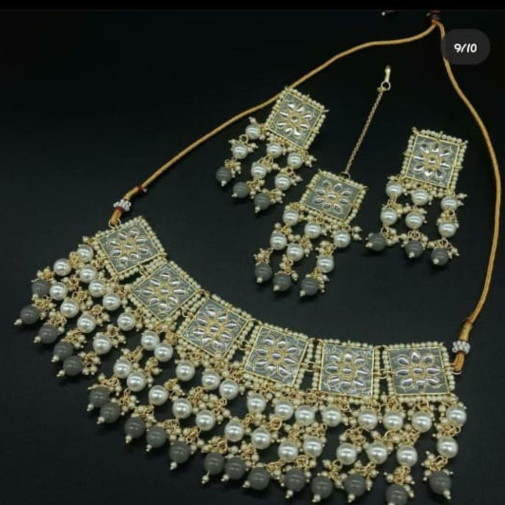 SNERA Gold Plated Kundan And Pearls Meenakari Choker Necklace Set