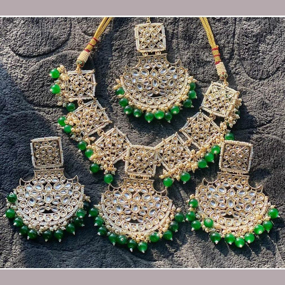 SNERA Gold Plated Kundan And Beads Choker Necklace Set