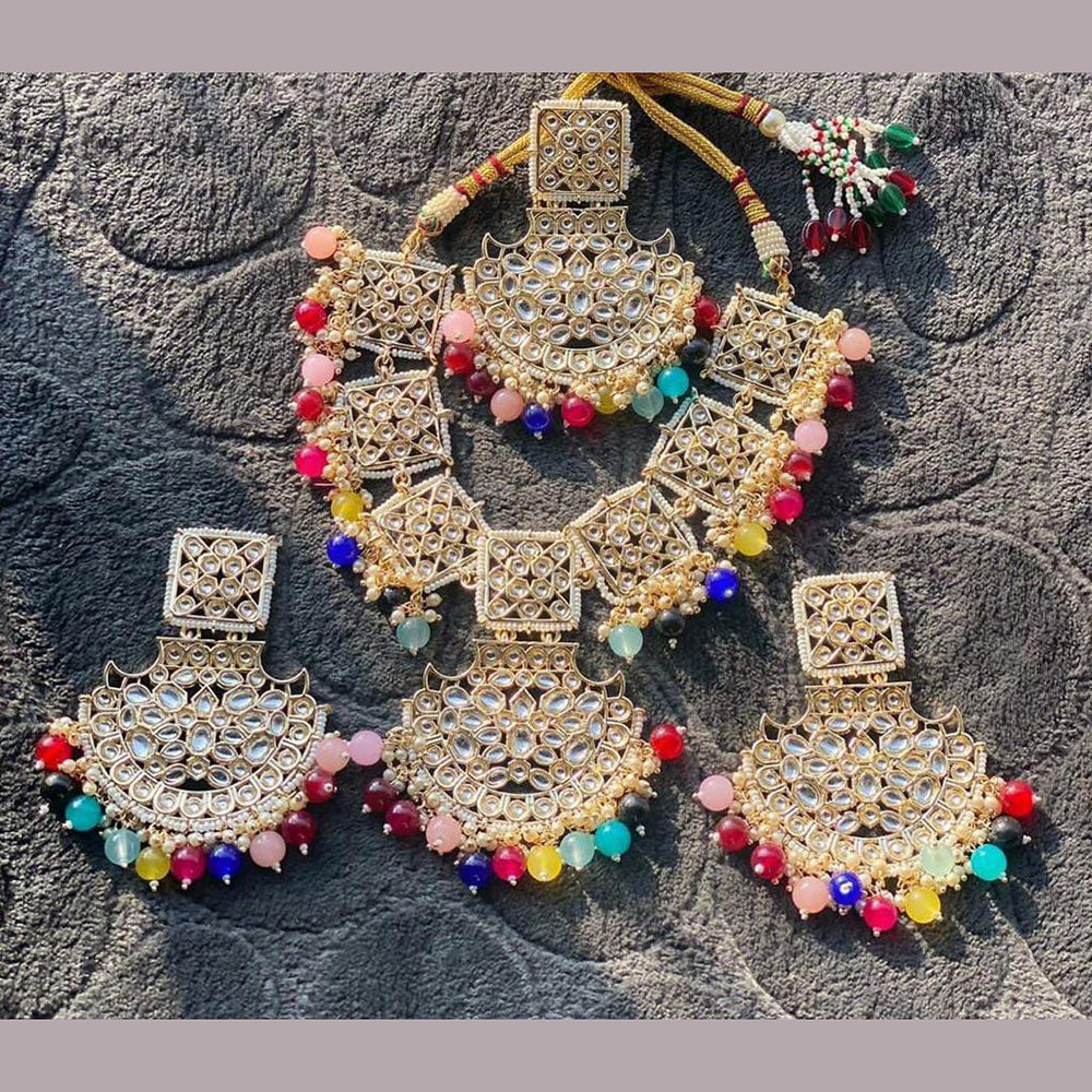 SNERA Gold Plated Kundan And Beads Choker Necklace Set