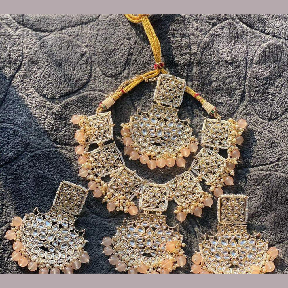 SNERA Gold Plated Kundan And Beads Choker Necklace Set