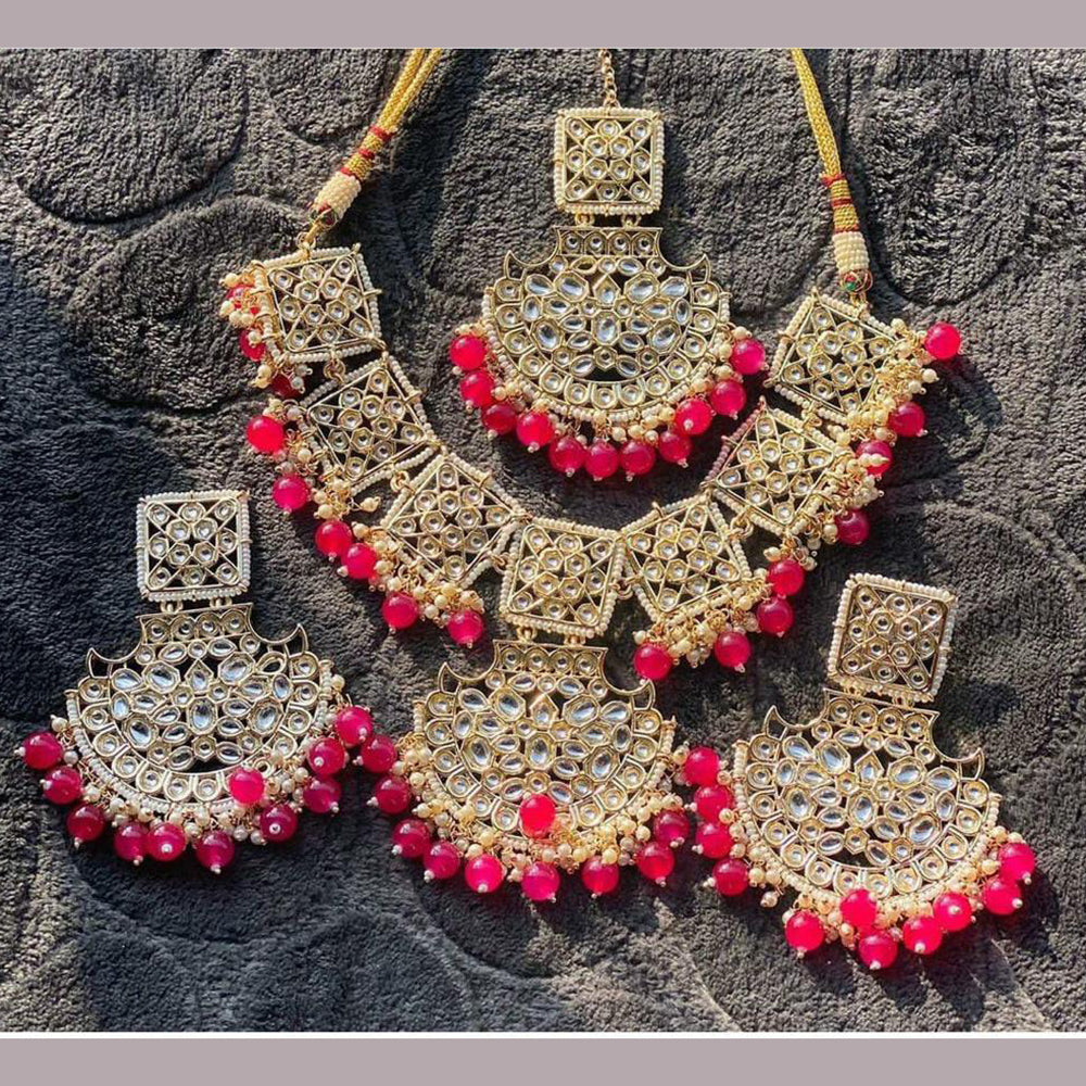 SNERA Gold Plated Kundan And Beads Choker Necklace Set