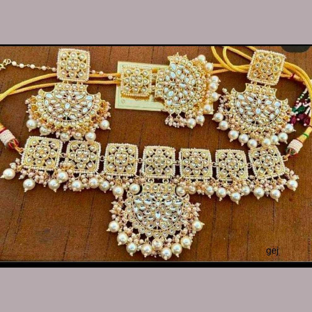 SNERA Gold Plated Kundan And Beads Choker Necklace Set