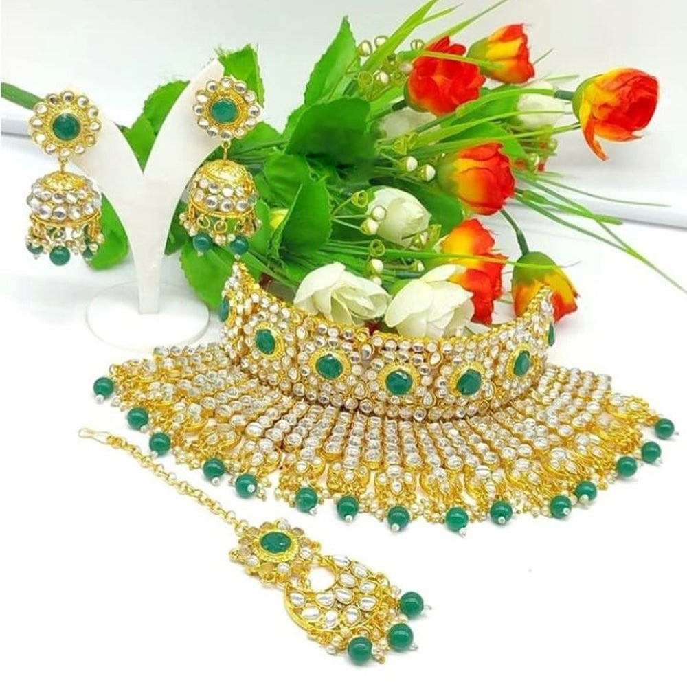 SNERA Gold Plated Kundan And Beads Choker Necklace Set