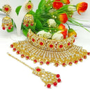 SNERA Gold Plated Kundan And Beads Choker Necklace Set
