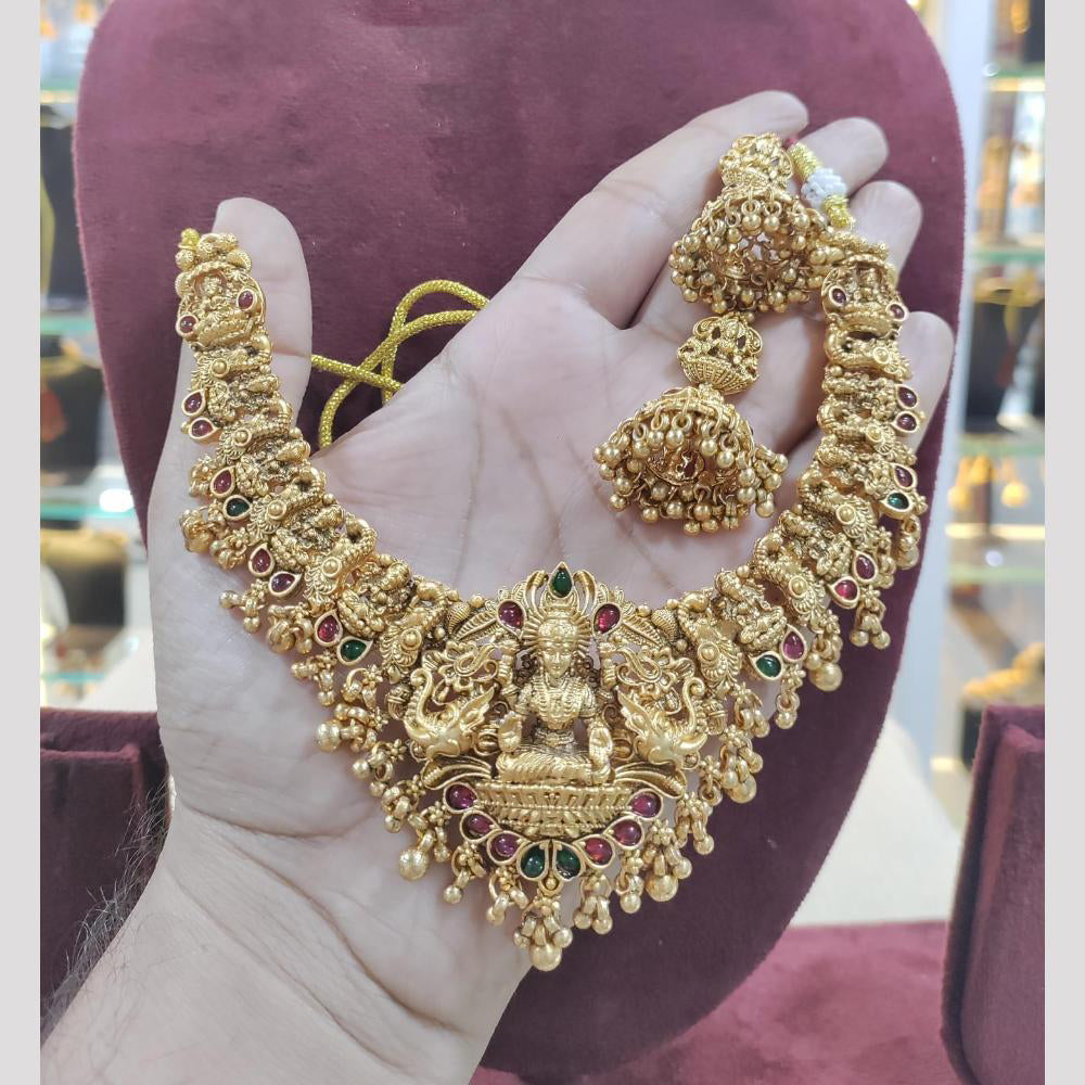 SNERA Gold Plated Pota Stone And Beads Temple  Necklace Set
