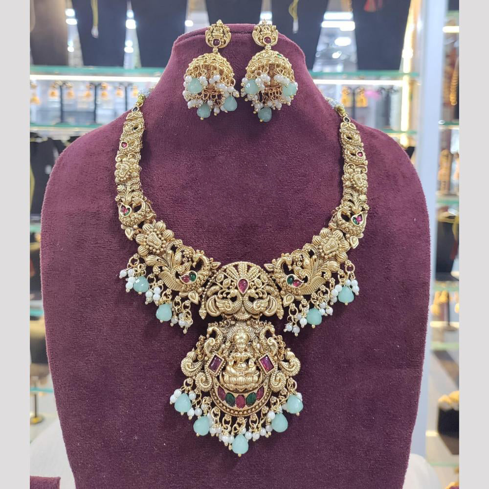 SNERA Gold Plated Pota Stone And Beads Temple  Necklace Set