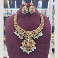 SNERA Gold Plated Pota Stone And Beads Temple  Necklace Set