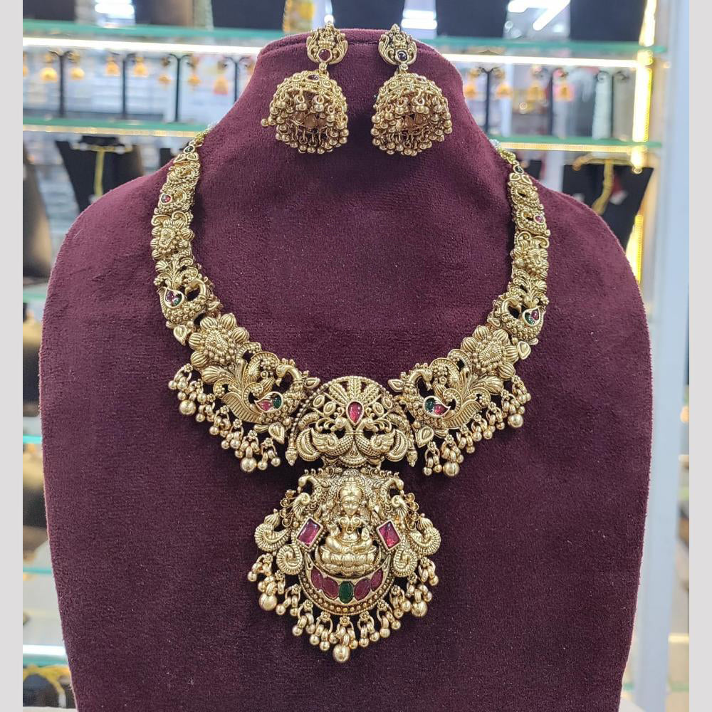 SNERA Gold Plated Pota Stone And Beads Temple  Necklace Set