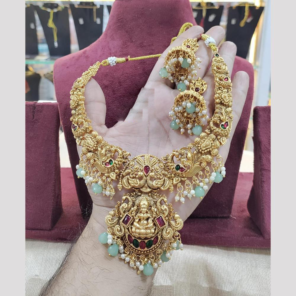 SNERA Gold Plated Pota Stone And Beads Temple  Necklace Set