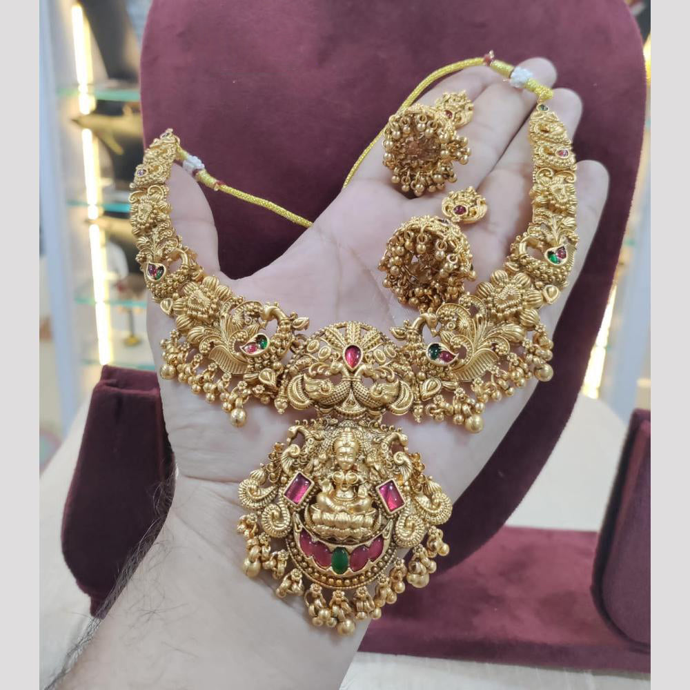 SNERA Gold Plated Pota Stone And Beads Temple  Necklace Set