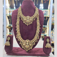 SNERA Gold Plated Pota Stone And Beads Temple Double Necklace Set