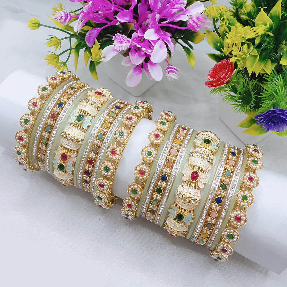 SNERA Pota Stone And Pearls Meenakari Bangle Set