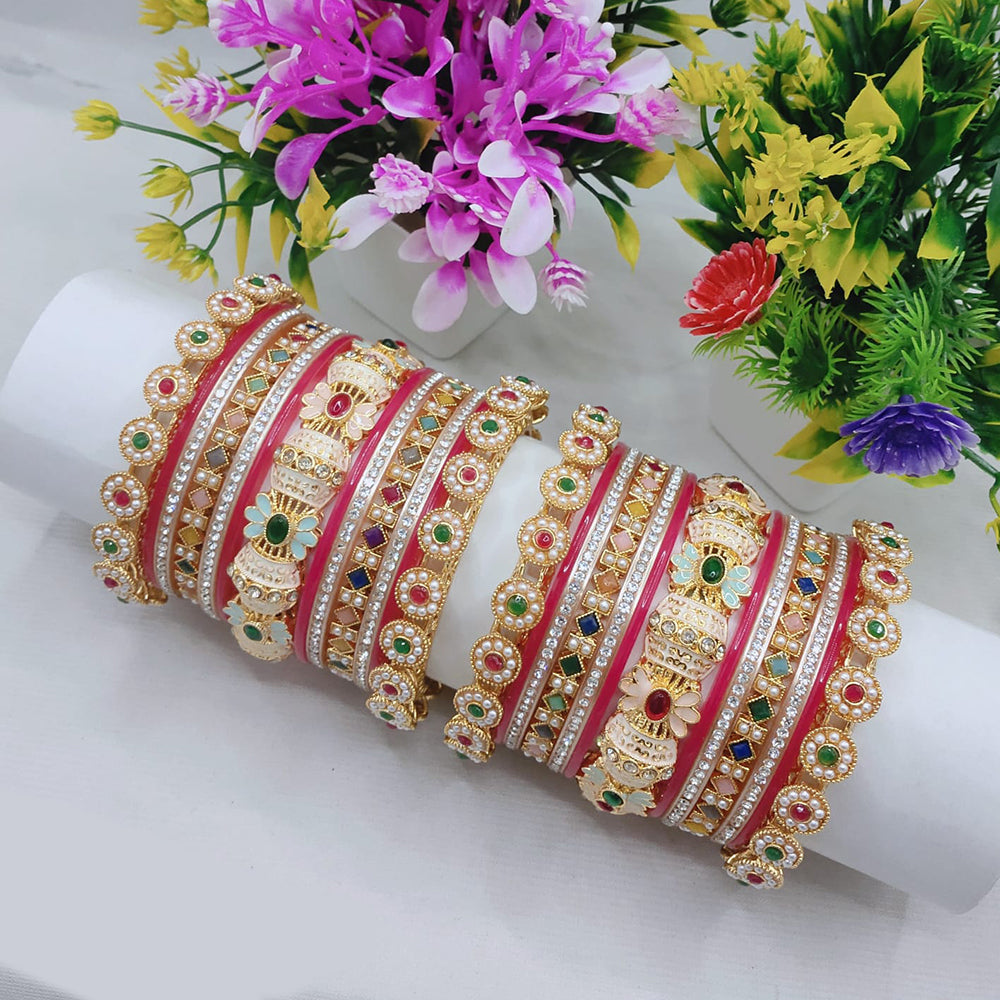 SNERA Pota Stone And Pearls Meenakari Bangle Set