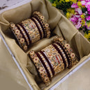 SNERA Gold Plated Pota Stone And Pearls Meenakari Bangle Set
