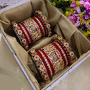 SNERA Gold Plated Pota Stone And Pearls Meenakari Bangle Set