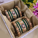 SNERA Gold Plated Pota Stone And Pearls Meenakari Bangle Set