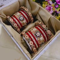 SNERA Gold Plated Pota Stone And Pearls Meenakari Bangle Set