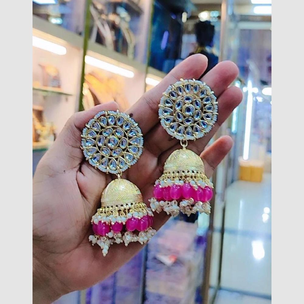SNERA Gold Plated Crystal Stone Pearl And Beads Jhumki Earrings