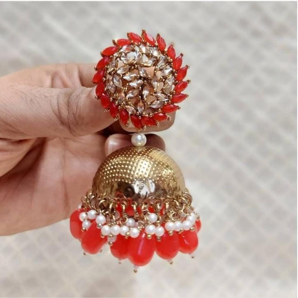 SNERA Designer Ethnic Jhumka Earrings – Crystal Stones with Pearls & Beads